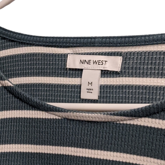 Nine West Green & White Striped Long Sleeve M - Picture 3 of 3